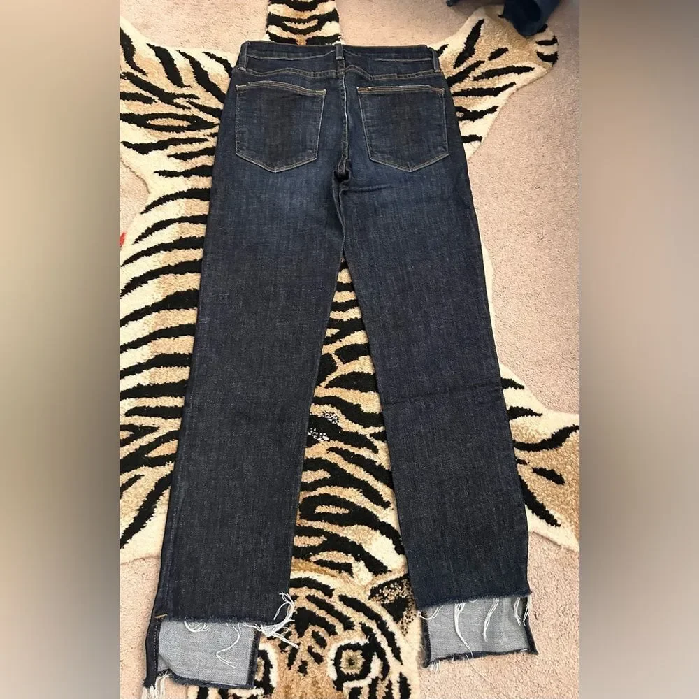 FRAME Denim 9 Le High Straight Reverse Step Hem Jeans 26 Raw Edge Ankle Crop - Picture 5 of 14